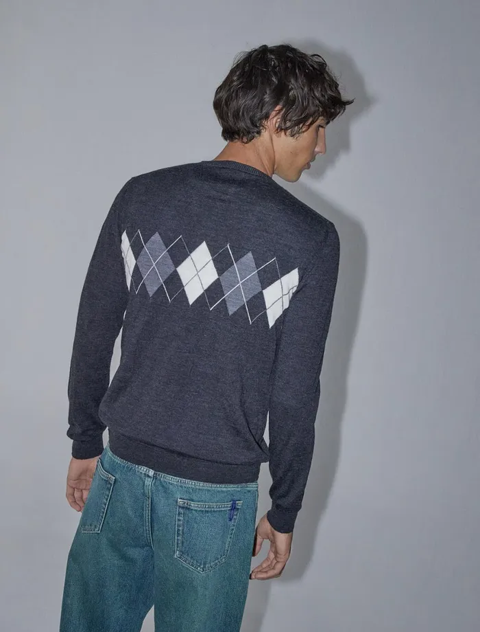 Paloma Wool GIPSMen039s Longsleeved Sweater With Vneckline And Diamond Pattern On The Chest Pwman 8211 US