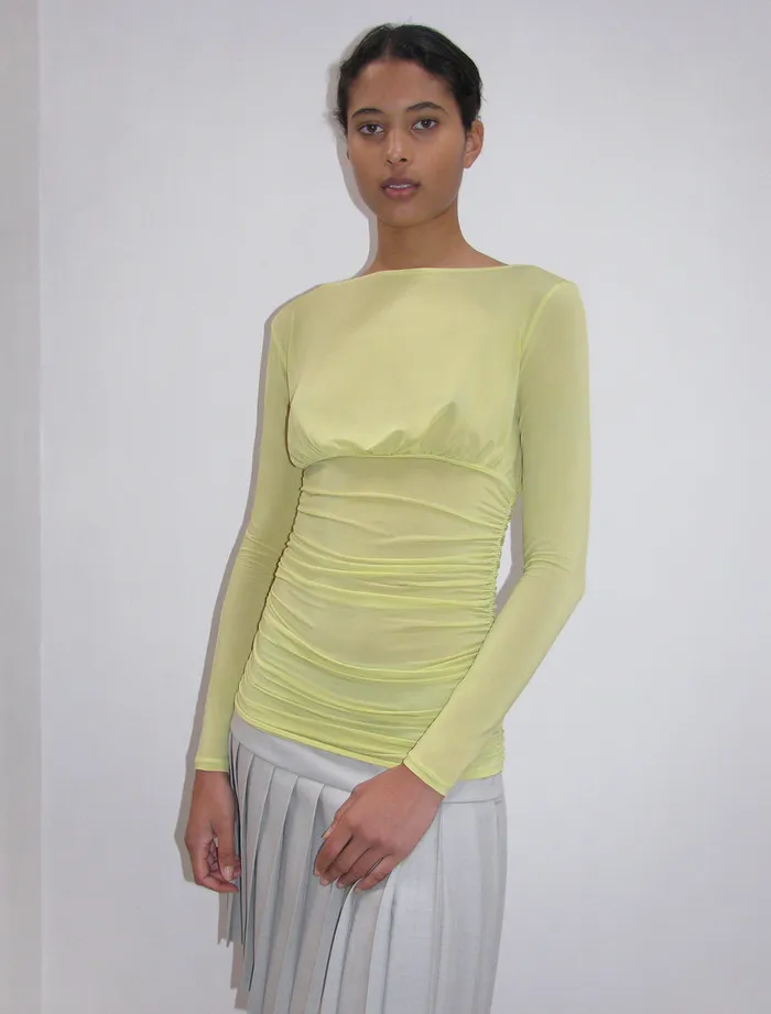 Paloma Wool LILYellow Delicate Slightly Sheer Longsleeved Drape Top Women Tops
