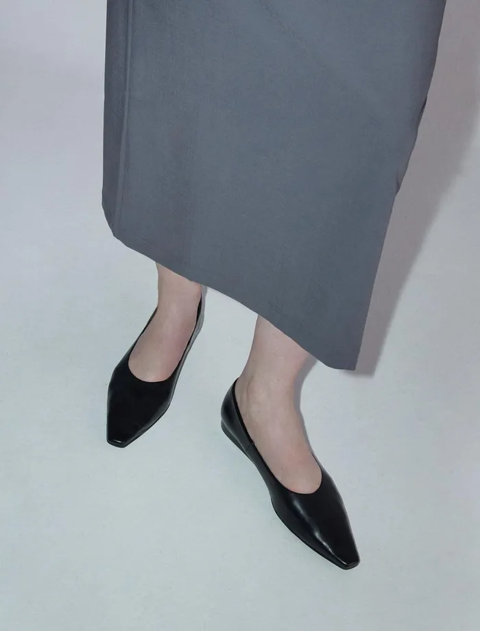 Paloma Wool LUELLABlack Rectangular Toe Shoes With Mini Wedge Heels Women Shoes