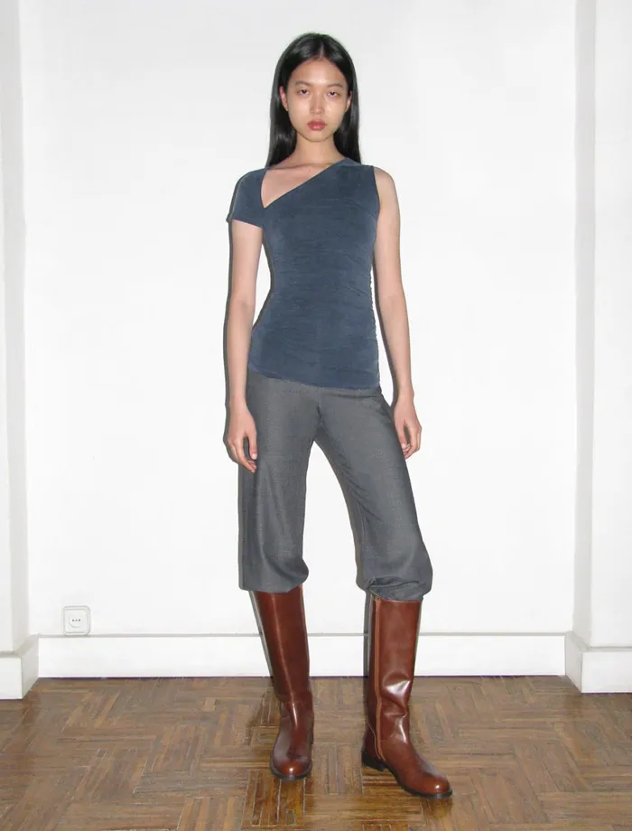 Paloma Wool MAURANavy Cupro Asymmetric Top With Puckered Body Women Tops