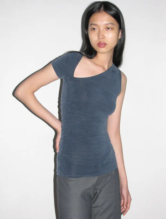 Paloma Wool MAURANavy Cupro Asymmetric Top With Puckered Body Women Tops