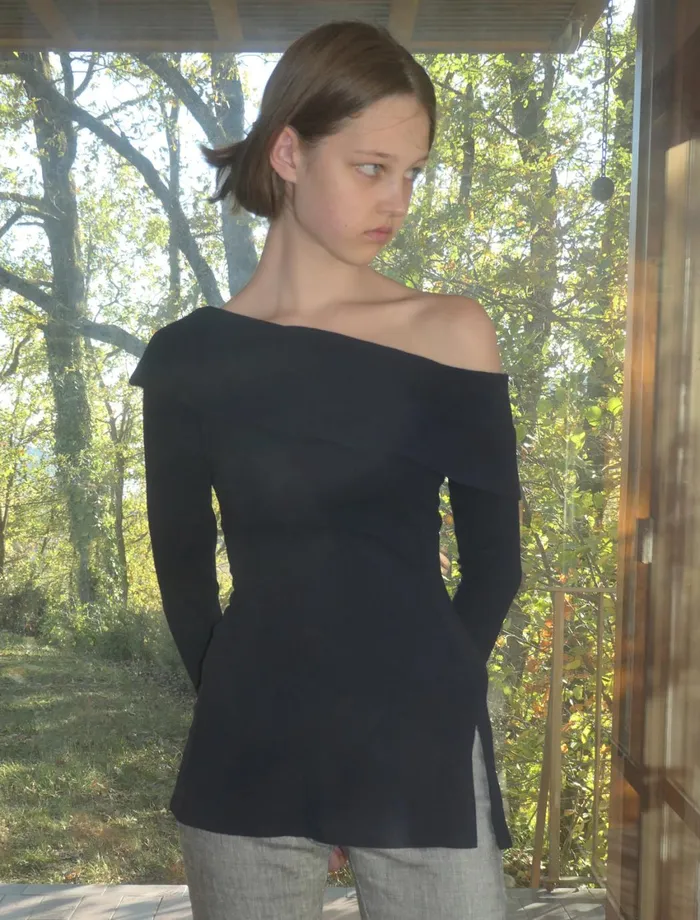 Paloma Wool MELISSALongsleeved Stretchy Wool Top With A Folded Asymmetrical Neckline Women Tops