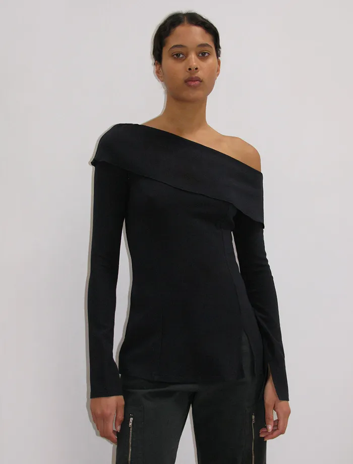 Paloma Wool MELISSALongsleeved Stretchy Wool Top With A Folded Asymmetrical Neckline Women Tops