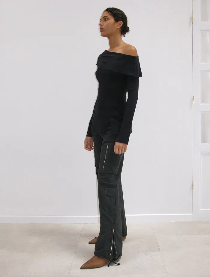 Paloma Wool MELISSALongsleeved Stretchy Wool Top With A Folded Asymmetrical Neckline Women Tops