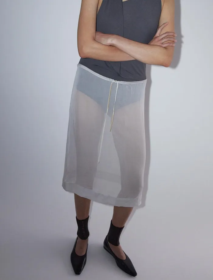 Paloma Wool MILEVADelicate Sheer Midi Silk Skirt With Adjustable Velvet Ribbon Women Bottoms