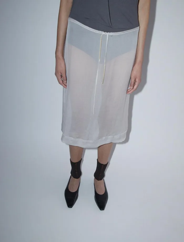 Paloma Wool MILEVADelicate Sheer Midi Silk Skirt With Adjustable Velvet Ribbon Women Bottoms