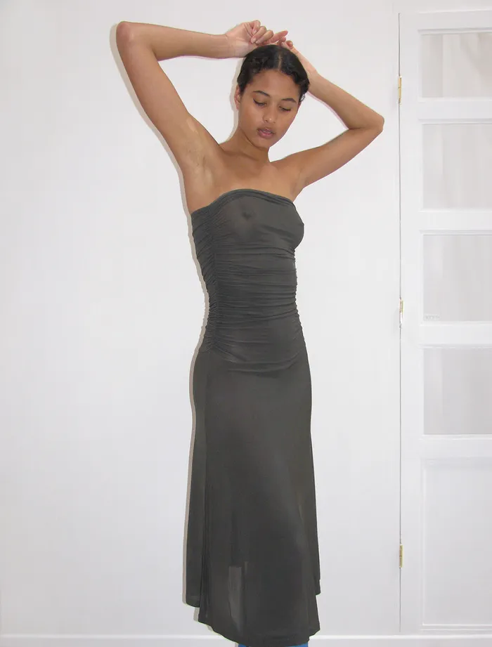 Paloma Wool MOEBIUSBrown Sheer And Delicate Long Skirtdress With A Puckered Detail Women Dresses
