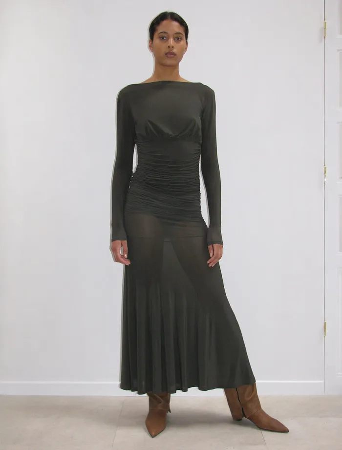 Paloma Wool MOEBIUSBrown Sheer And Delicate Long Skirtdress With A Puckered Detail Women Dresses