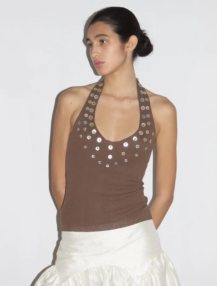 Paloma Wool NERIUMBrown Fitted Top With Motherofpearl Buttons Detail On Chest Women Tops