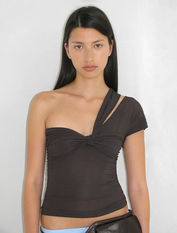 Paloma Wool NESUNOOverlapped Slightly Sheer Asymmetric Top With Front Knot Women Tops