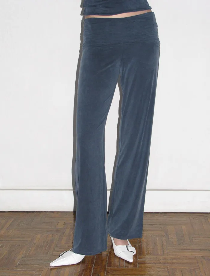 Paloma Wool OCTUBRENavy Cupro Trousers With A Wide Waistband For A Gathered Effect Women Bottoms Paloma Wool OCTUBRENavy Cupro Trousers With A Wide Waistband For A Gathered Effect Women Bottoms