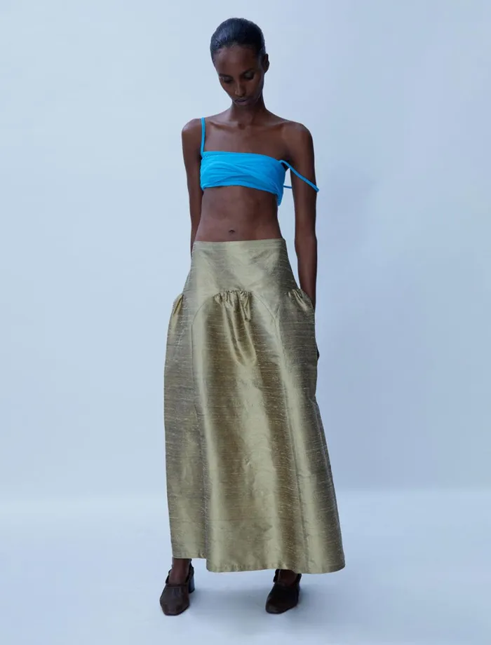 Paloma Wool PALLONlowwaist Golden Silk Skirt With Volume Women Bottoms