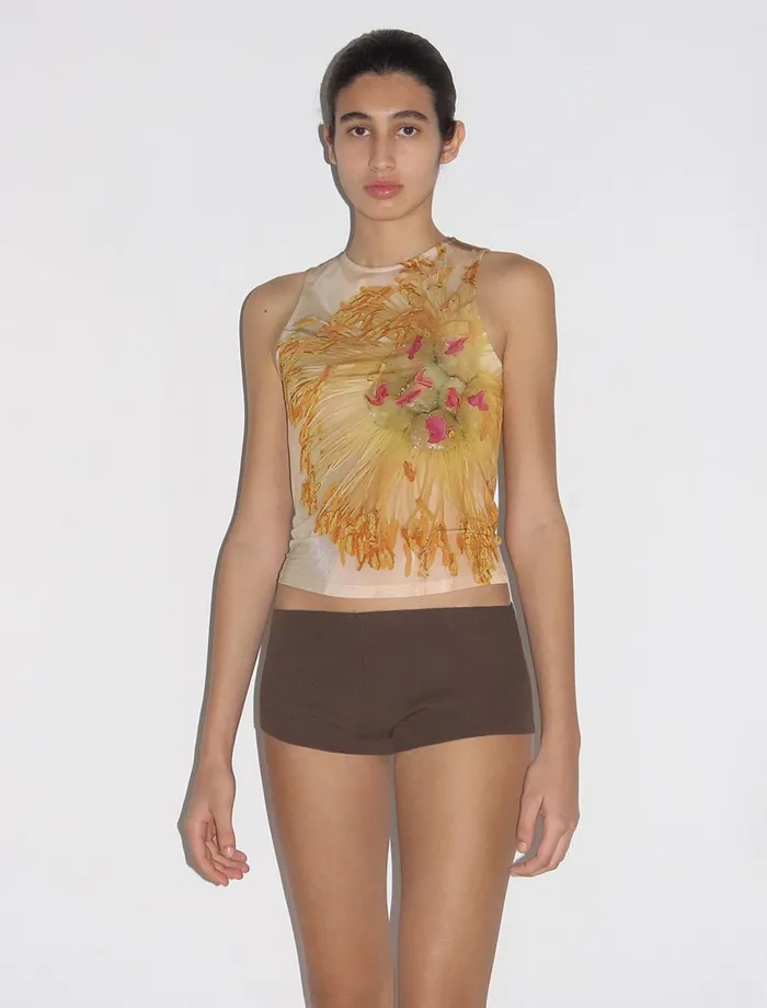 Paloma Wool PEONIASlightly Sheer Fitted Top With Flower Print Women Tops