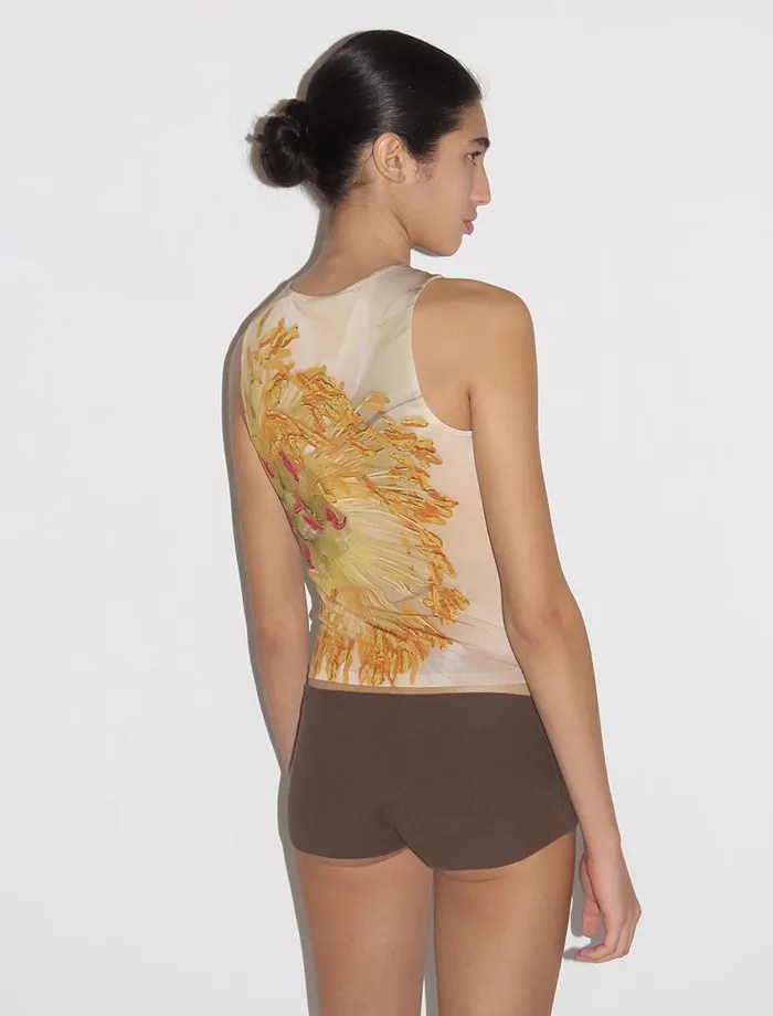Paloma Wool PEONIASlightly Sheer Fitted Top With Flower Print Women Tops