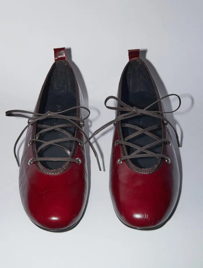 Paloma Wool PINADark Red Soft Leather Ballerina Laceup Women Shoes