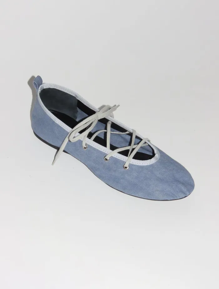 Paloma Wool PINASoft Blue Laceup Leather Ballerina Women Shoes