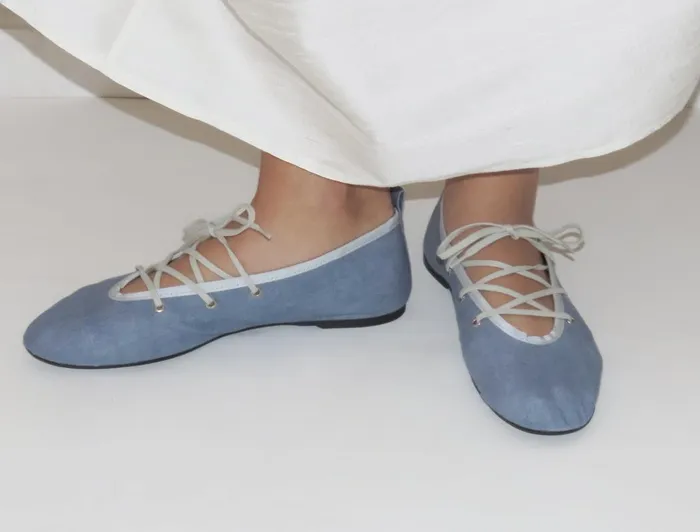 Paloma Wool PINASoft Blue Laceup Leather Ballerina Women Shoes