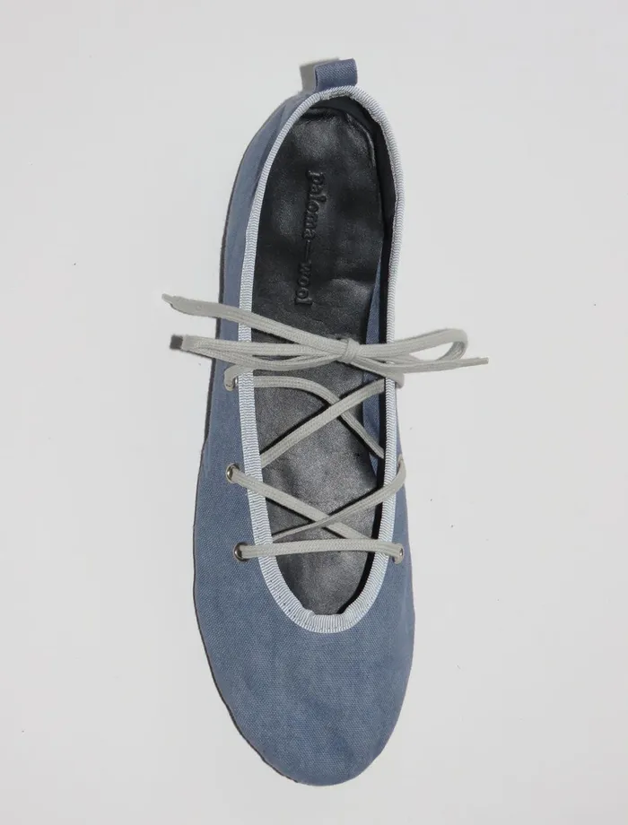 Paloma Wool PINASoft Blue Laceup Leather Ballerina Women Shoes