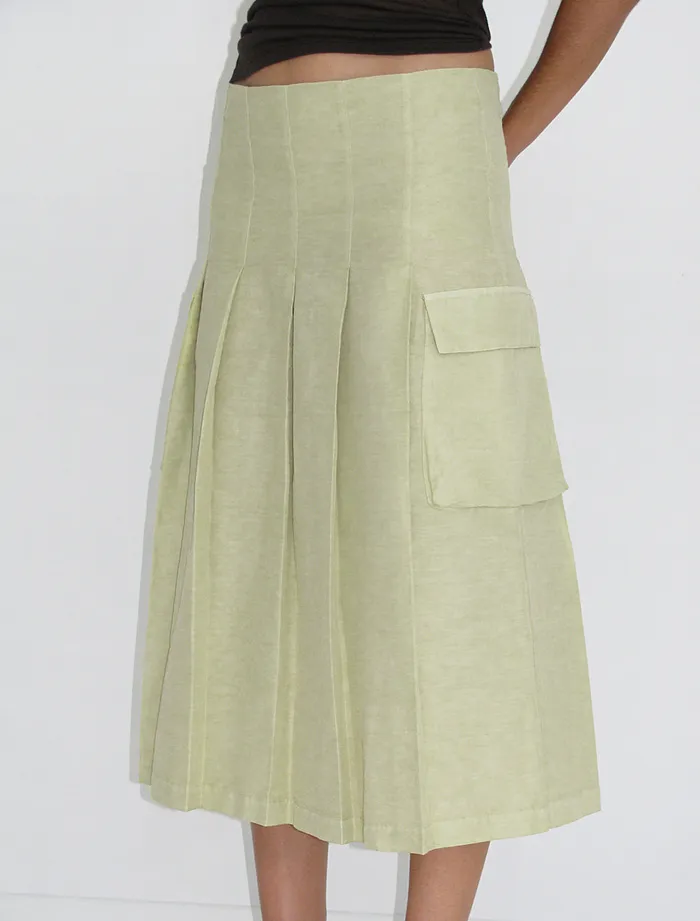 Paloma Wool PINETYellow Low Waist Pleated Midi Skirt With Side Pockets Women Bottoms Paloma Wool PINETYellow Low Waist Pleated Midi Skirt With Side Pockets Women Bottoms