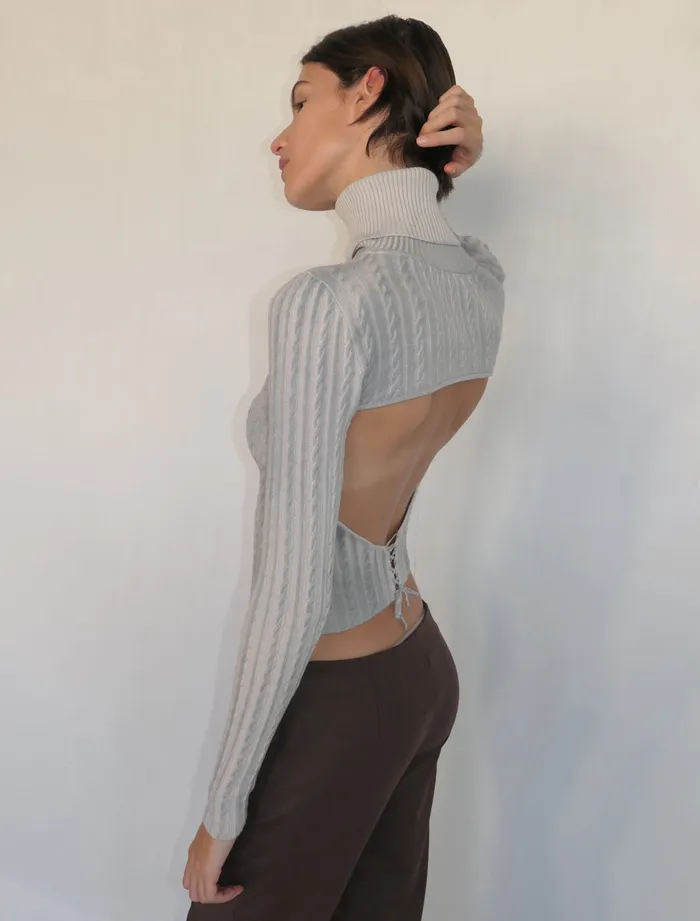 Paloma Wool RALFGrey Longsleeved Knitted Top With Draped Neck And Open Back Women Tops