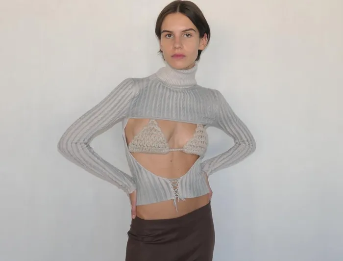 Paloma Wool RALFGrey Longsleeved Knitted Top With Draped Neck And Open Back Women Tops