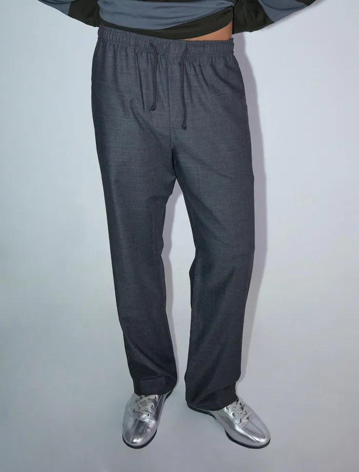 Paloma Wool RENGrey Casual Pants With Elastic Waistband And Paloma Wool Embroidery Women Bottoms Paloma Wool RENGrey Casual Pants With Elastic Waistband And Paloma Wool Embroidery Women Bottoms