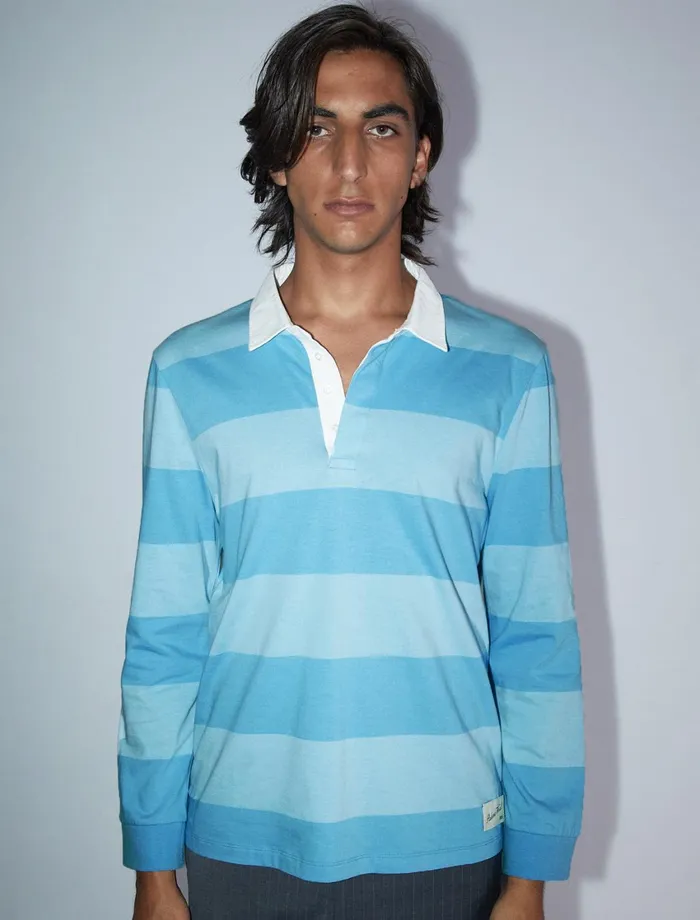 Paloma Wool SUSU BLight Blue Men039s Striped Rugby Polostyle Shirt Pwman 8211 US