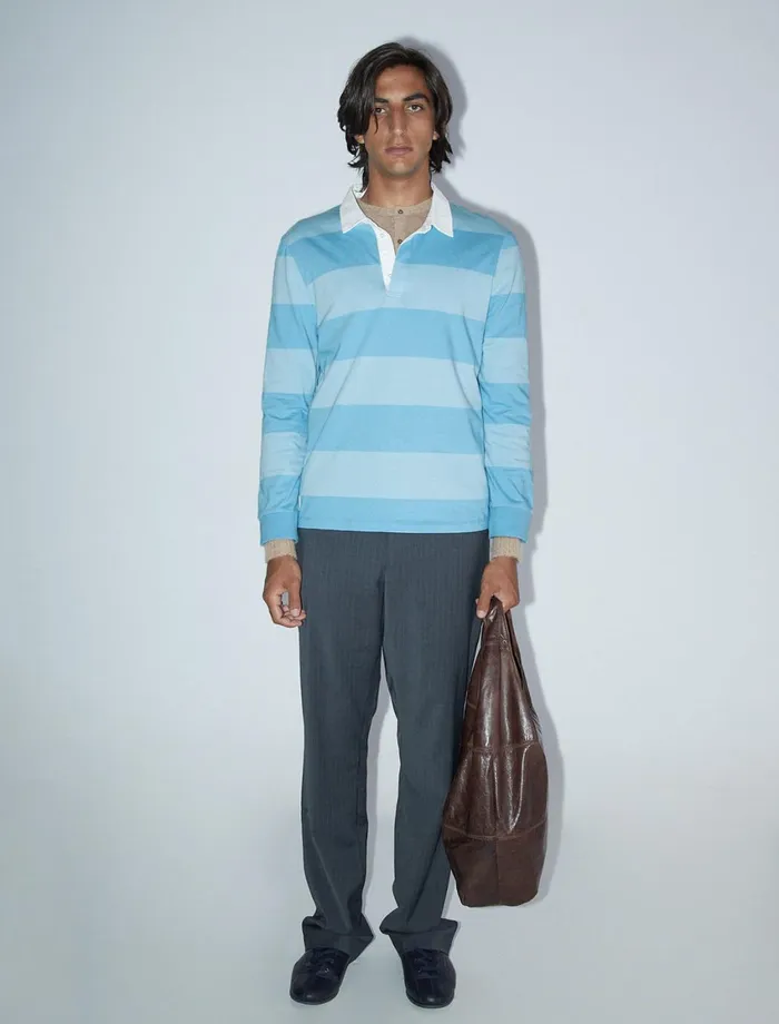 Paloma Wool SUSU BLight Blue Men039s Striped Rugby Polostyle Shirt Pwman 8211 US