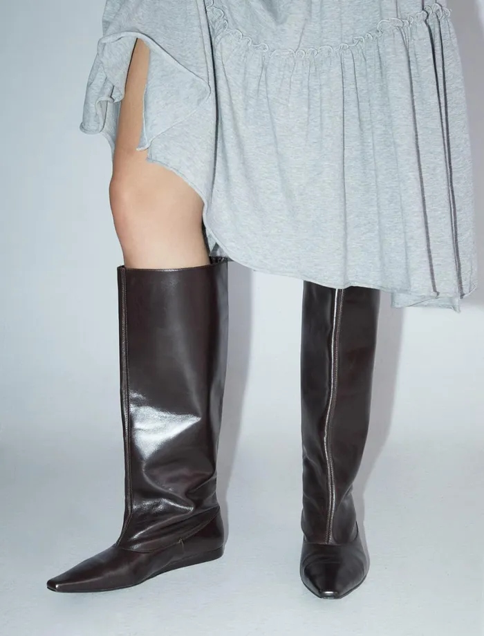 Paloma Wool TALL LUELLABrown Tall Wideshaft Boots With Rectangular Toe Endings And Mini Wedge Heels Women Shoes Paloma Wool TALL LUELLABrown Tall Wideshaft Boots With Rectangular Toe Endings And Mini Wedge Heels Women Shoes