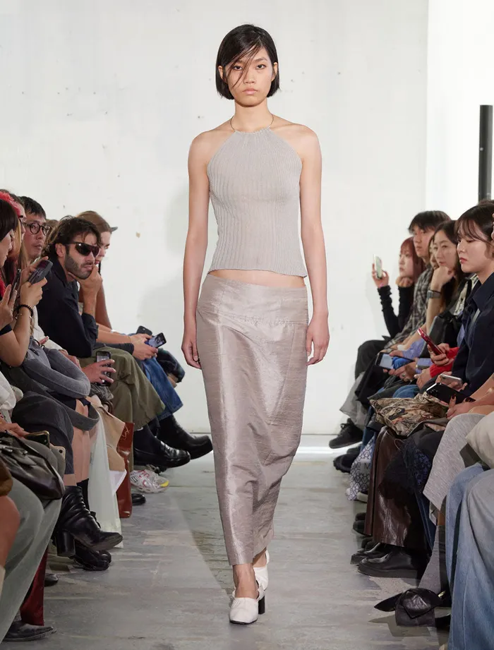 Paloma Wool THAMESISLightgrey Slightly Sheer Ribbed Halter Linen Top Women Tops
