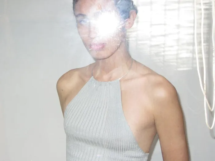 Paloma Wool THAMESISLightgrey Slightly Sheer Ribbed Halter Linen Top Women Tops