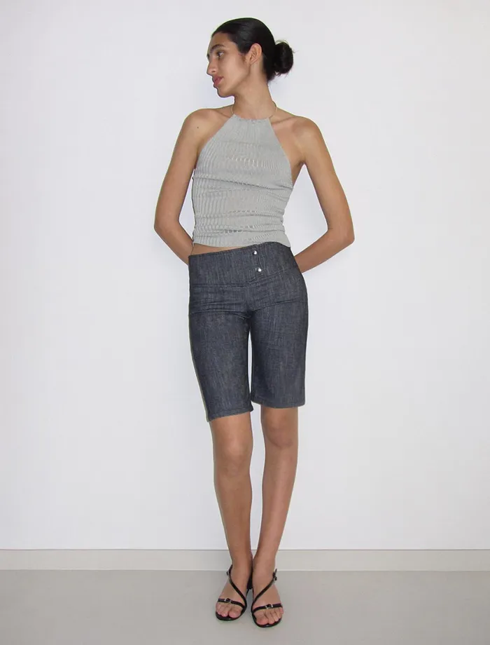 Paloma Wool THAMESISLightgrey Slightly Sheer Ribbed Halter Linen Top Women Tops