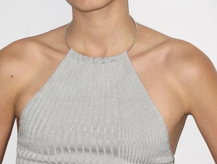 Paloma Wool THAMESISLightgrey Slightly Sheer Ribbed Halter Linen Top Women Tops