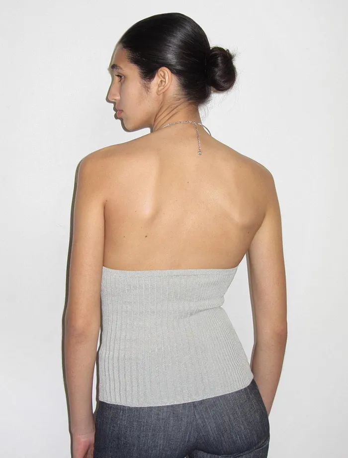 Paloma Wool THAMESISLightgrey Slightly Sheer Ribbed Halter Linen Top Women Tops
