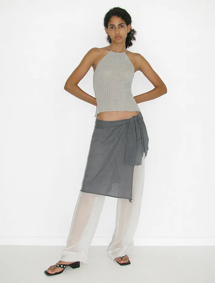 Paloma Wool THAMESISLightgrey Slightly Sheer Ribbed Halter Linen Top Women Tops