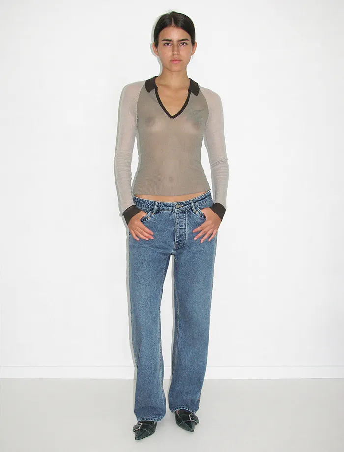 Paloma Wool TORRENTBODelicate Slightly Sheer Knitted Polo Women Tops
