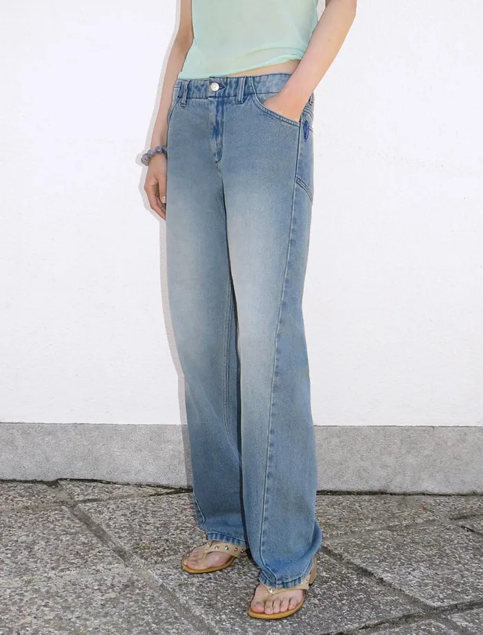 Paloma Wool ULSANRelaxed Fit Washed Denim Pants With Forward Seams And Offset Back Pockets Women Bottoms Paloma Wool ULSANRelaxed Fit Washed Denim Pants With Forward Seams And Offset Back Pockets Women Bottoms