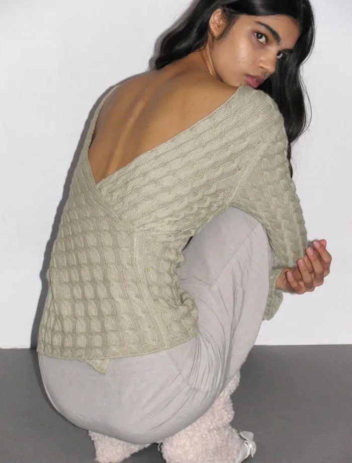 Paloma Wool VALERIALight Green Reversible Longsleeved Knitted Crosschest Top Women Tops