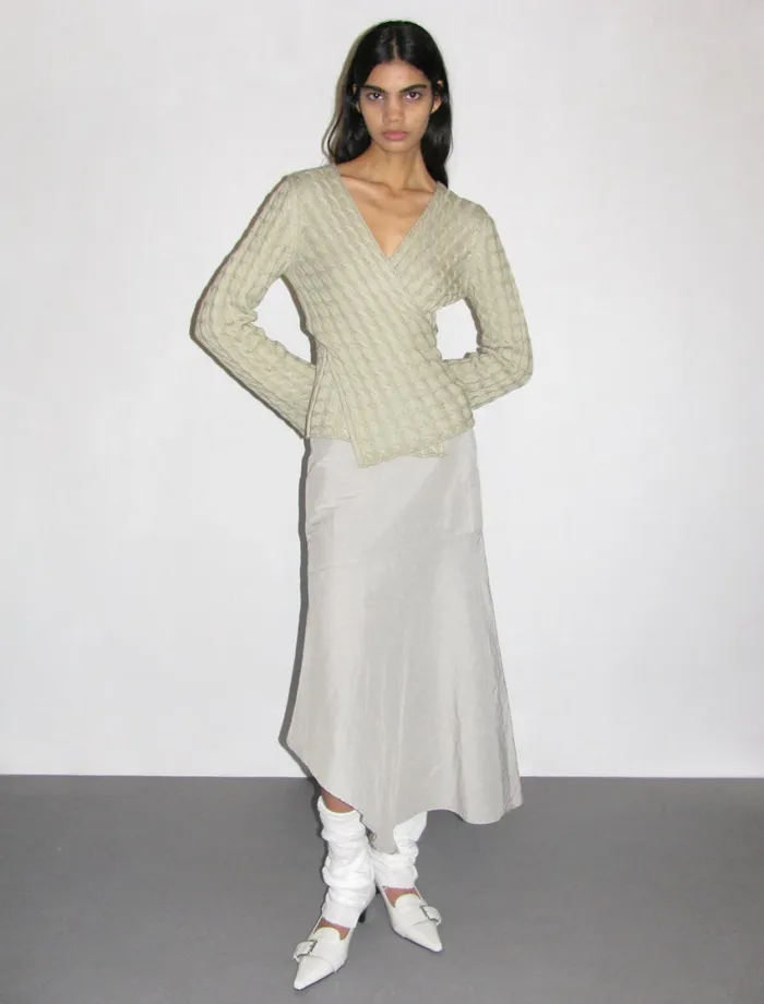 Paloma Wool VALERIALight Green Reversible Longsleeved Knitted Crosschest Top Women Tops