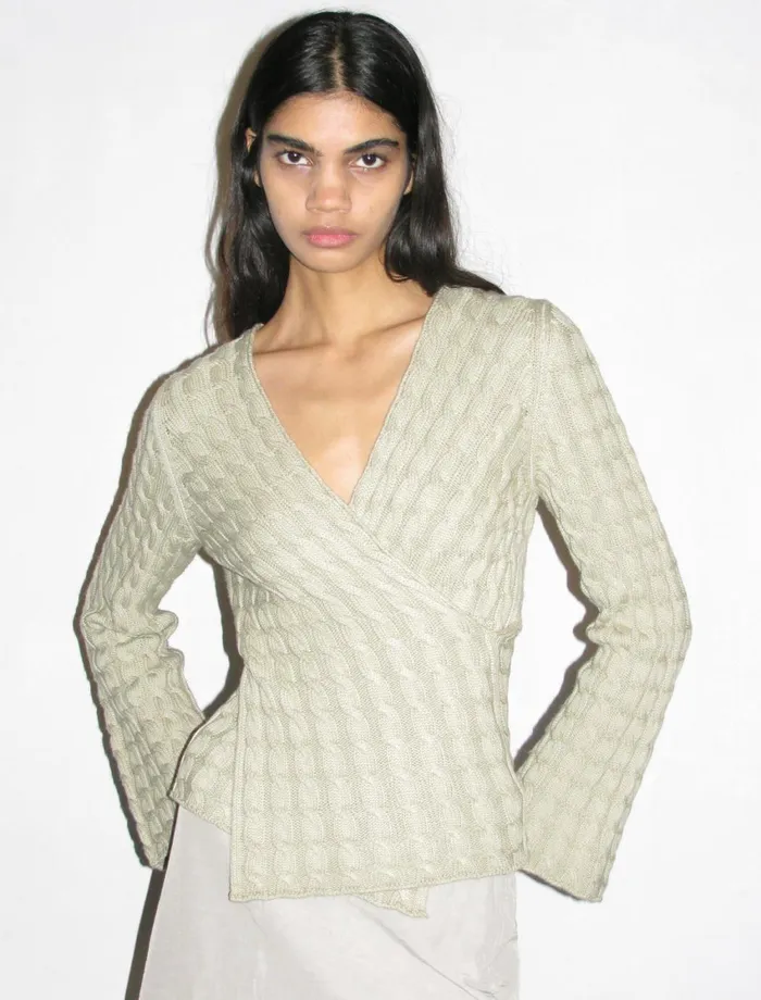Paloma Wool VALERIALight Green Reversible Longsleeved Knitted Crosschest Top Women Tops