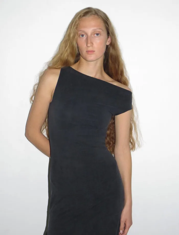 Paloma Wool YAUSIBlack Viscose Long Dress With Asymmetric Shoulders And Flared Bottom Women Dresses