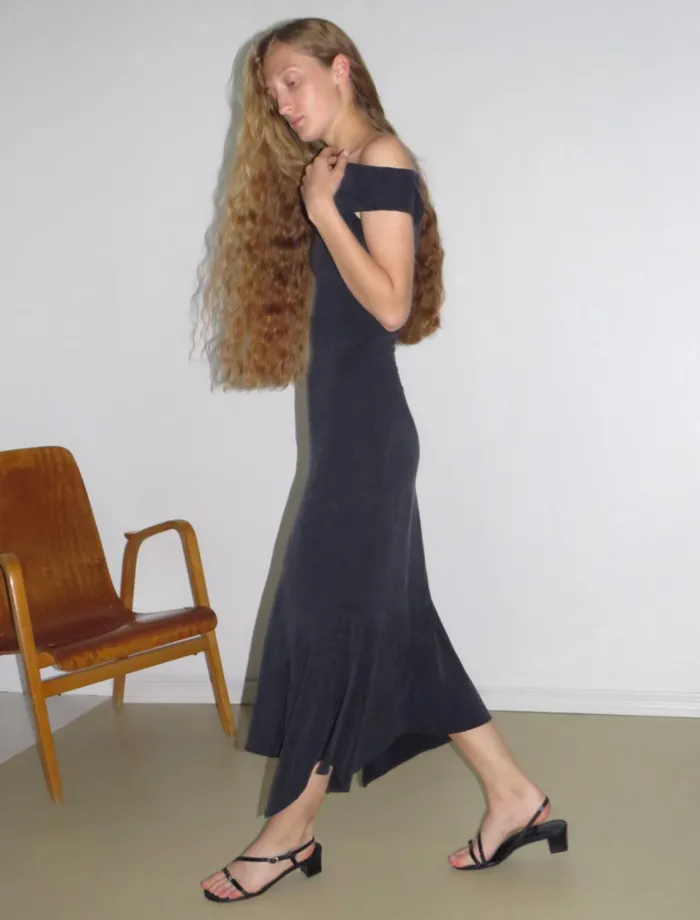 Paloma Wool YAUSIBlack Viscose Long Dress With Asymmetric Shoulders And Flared Bottom Women Dresses