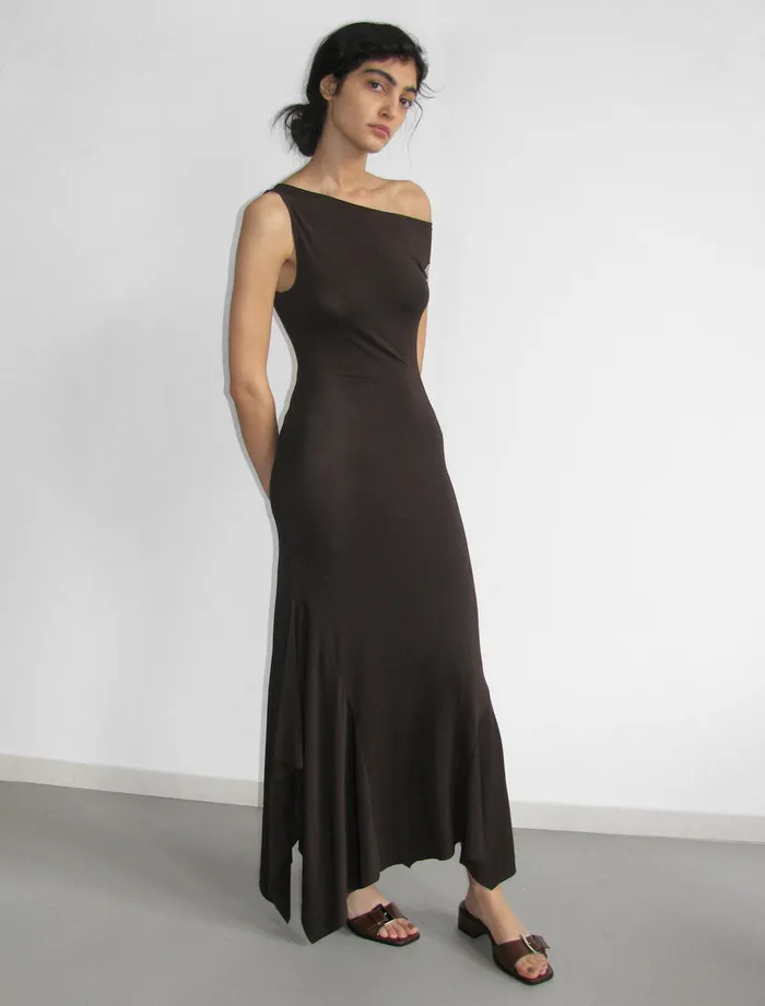 Paloma Wool YAUSIViscose Long Dress With Asymmetric Shoulders And Flared Bottom Women Dresses