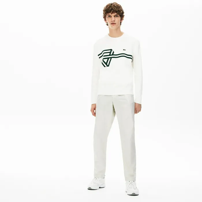 Pants and Shorts Lacoste Mens Fine Striped Cotton Linen Chinos WhiteDark Grey Shop Online