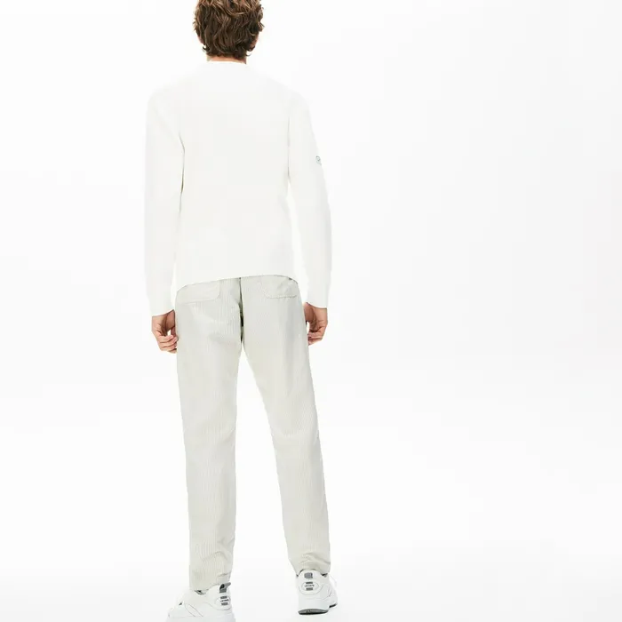 Pants and Shorts Lacoste Mens Fine Striped Cotton Linen Chinos WhiteDark Grey Shop Online