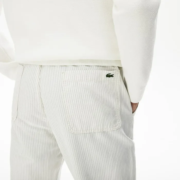 Pants and Shorts Lacoste Mens Fine Striped Cotton Linen Chinos WhiteDark Grey Shop Online
