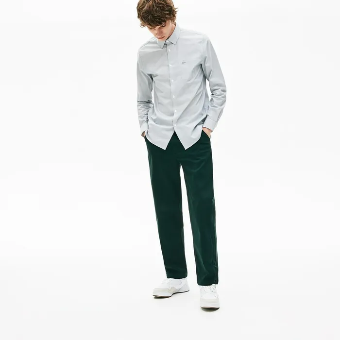 Pants and Shorts Lacoste Mens Loose Fit Textured Stretch Cotton Chinos Green Gift Ideas