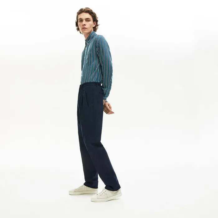 Pants and Shorts Lacoste Mens PleatFront Twill Chinos Navy Blue Near Me