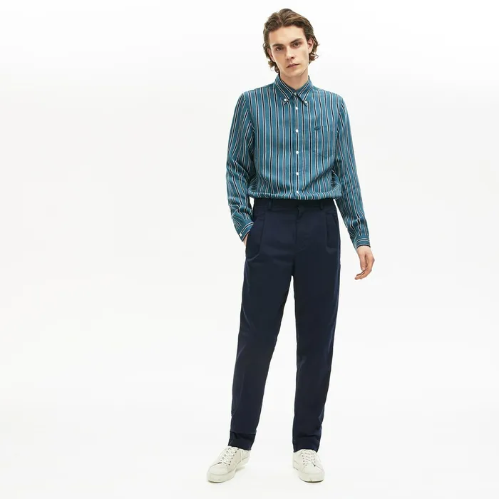 Pants and Shorts Lacoste Mens PleatFront Twill Chinos Navy Blue Near Me