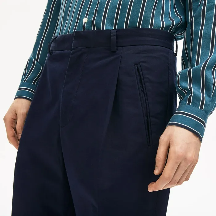 Pants and Shorts Lacoste Mens PleatFront Twill Chinos Navy Blue Near Me